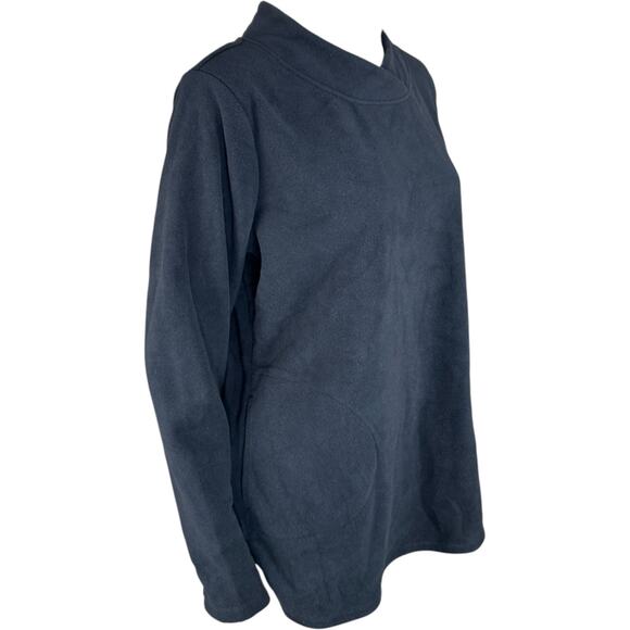 Denim & Co. Regular Fleece Crossover Neck Long Slv Tunic w/ Dolphin Hem Black S - Picture 2 of 13